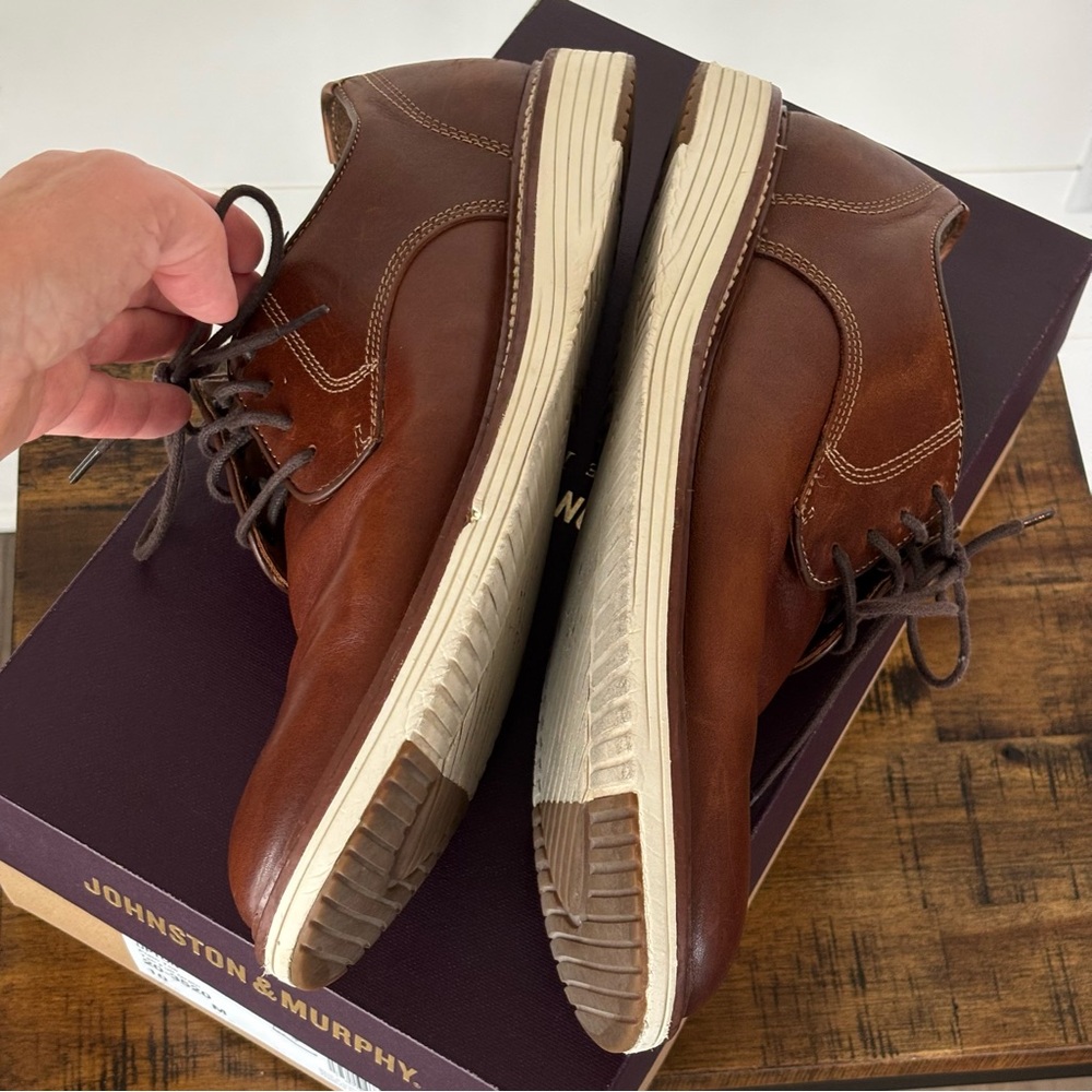 Johnston & Murphy Upton Plain Toe Men's Tan Leather Shoes Size 10 - Picture 11 of 16